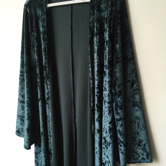 Green Velvet Velour Kimono Duster Maxi Cardigan - Picture 3 of 3